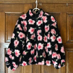 Sandy Liang x Target Floral Print 1/4 Zip Faux Sherpa Jacket Size Small Pullover
